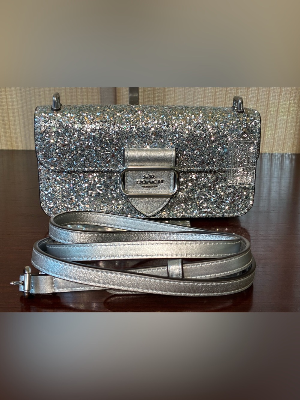 Coach Silver Glitter Wristlet Clutch
